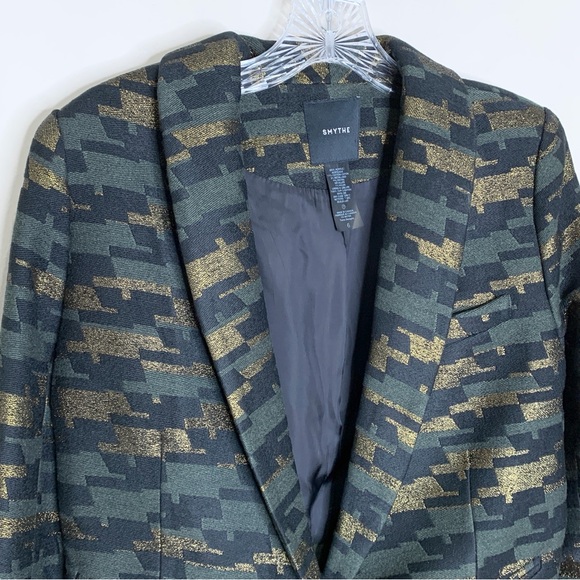 Smythe Anytime Blazer (Sz 6) Camo Jacquard Metallic Green Black Gold - Picture 5 of 16
